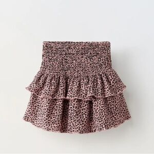 Zara Girls Pink and Black Leopard Print Mini Skirt